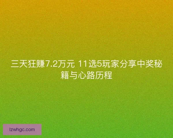 三天狂赚7.2万元 11选5玩家分享中奖秘籍与心路历程