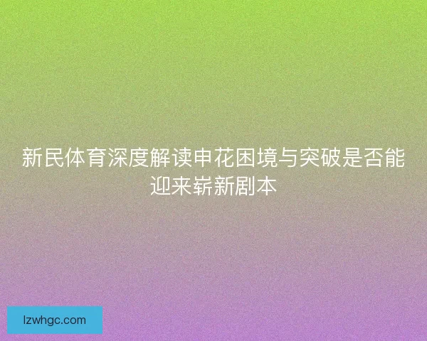 新民体育深度解读申花困境与突破是否能迎来崭新剧本